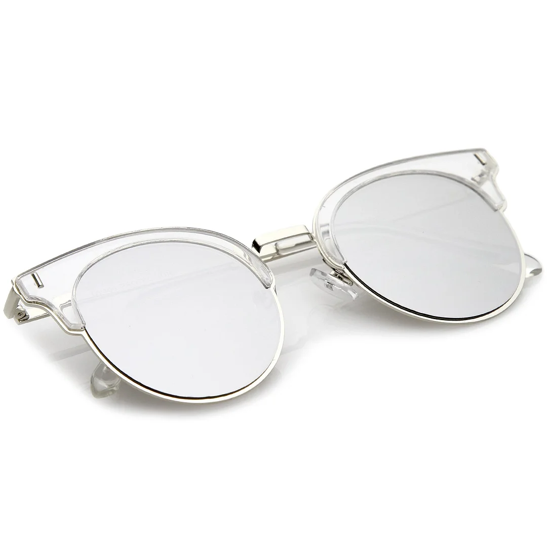 Modern Half Frame Round Colored Mirror Flat Lens Horn Rimmed glasses 49mm