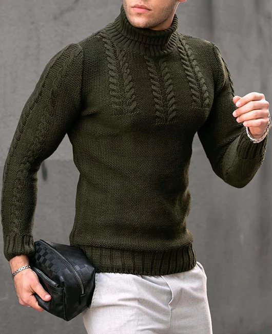 Casual Turtleneck Twist Knit Long Sleeve Solid Sweater 