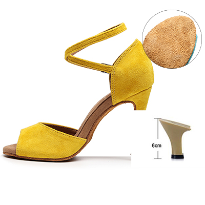 VCshoes Woman Latin Ballroom Yellow Modern Leather Dance Shoes Suede Sole Jazz Salsa Cuban Slim Heels Ladies Open Toes Leather Stiletto