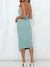 One-Shoulder Solid Color Split-Side Casual Midi Dress