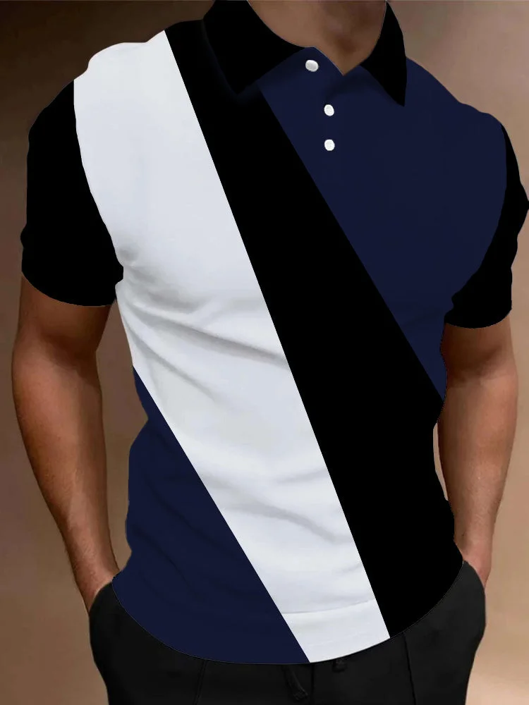Black & White & Navy Patchwork Men‘s Short Sleeve Polo BestDVibe