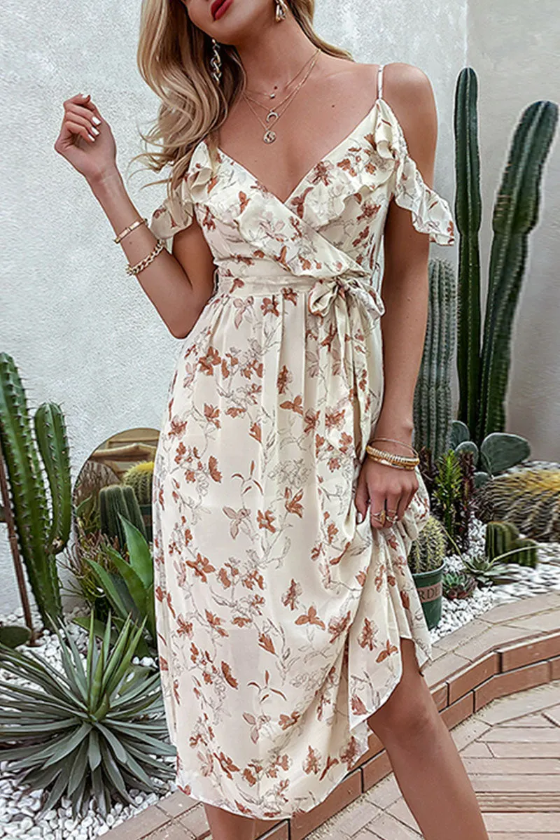 Fashion Bohemian Print Split Joint V Neck A Line Dresses