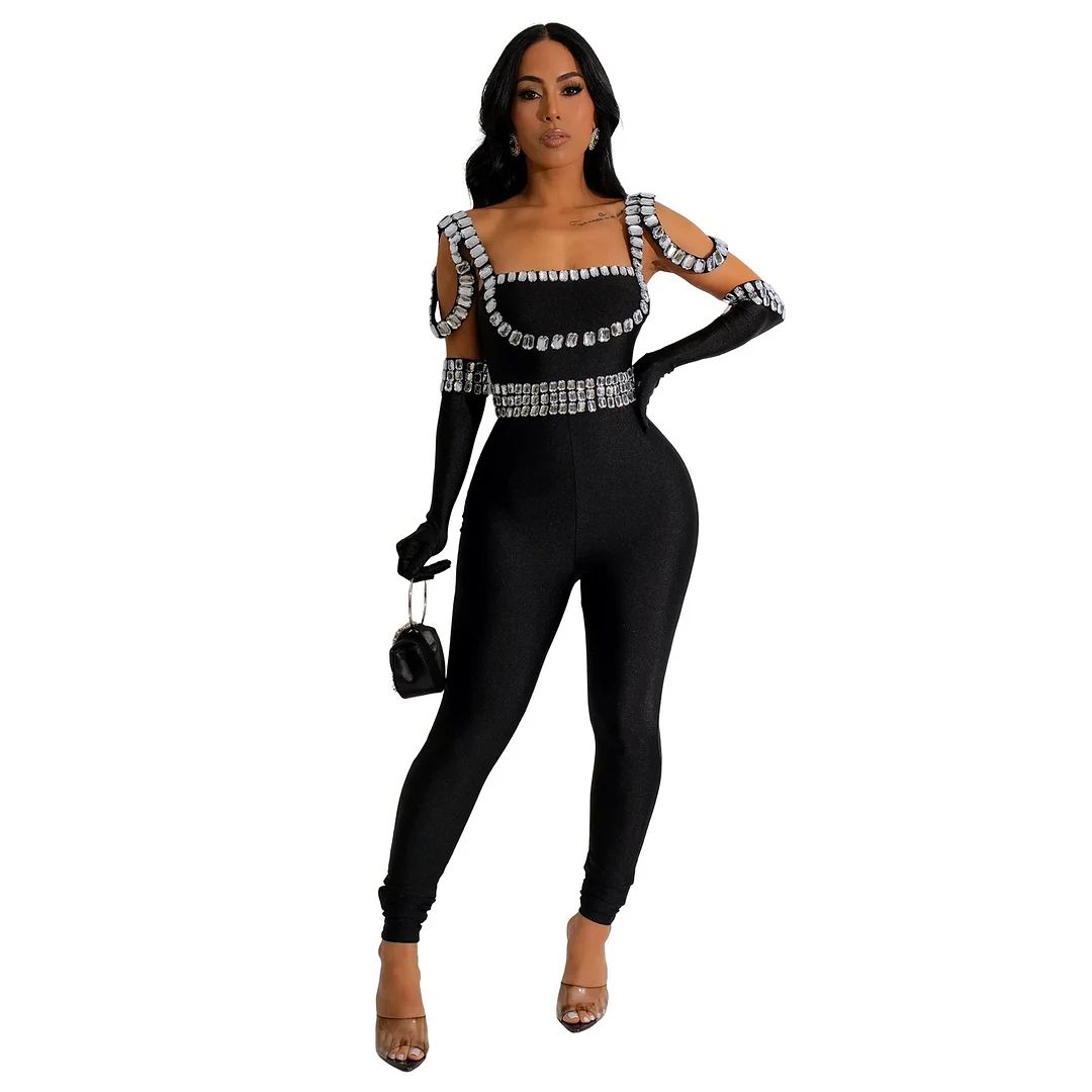 Churchf Churchf Fashion Women's New Sling Hot Drill Long Jumpsuit
