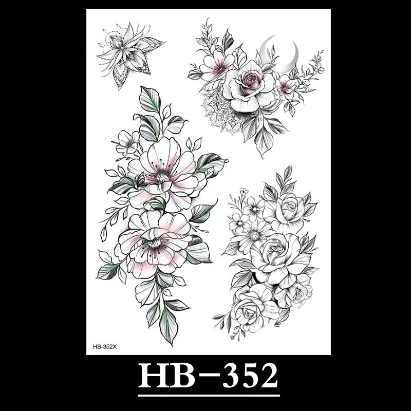New Temporary Tattoos for Women Flower Sketch Tattoo Stickers Black and White Arm Art Snake Stickers Waterproof and Sweat Tattoo