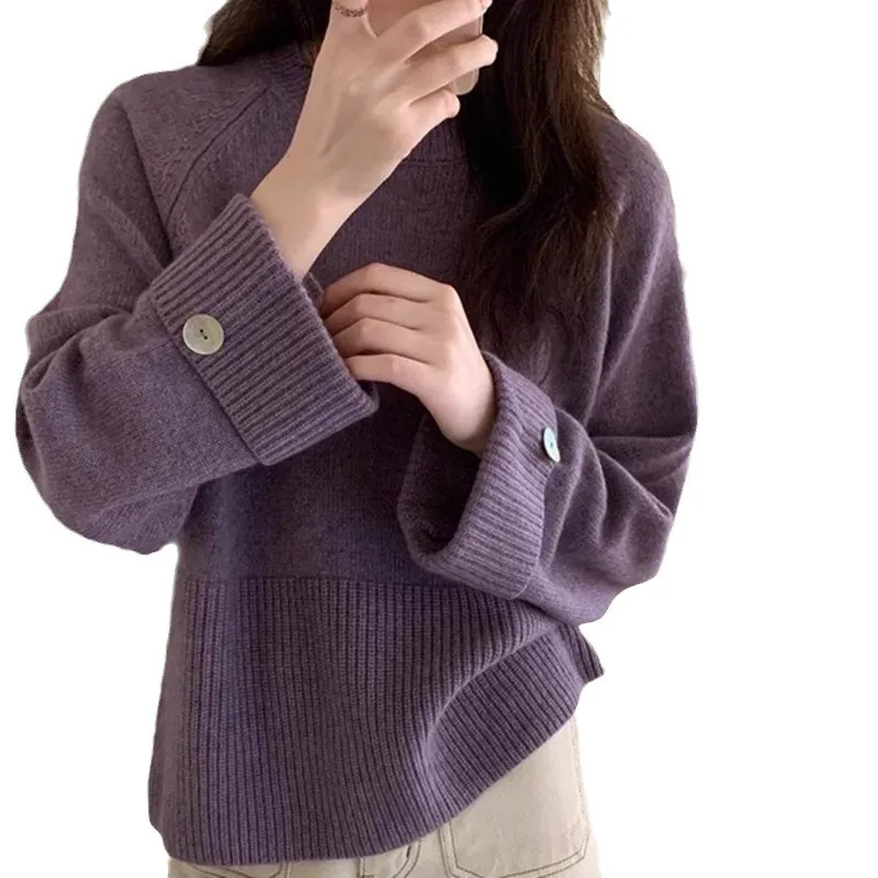 Churchf Churchf Advanced Sense Round Collar Design Sweater Female 2024 Autumn / Winter New Korean Version Soft Waxy Temperament Simple Wind Sweater