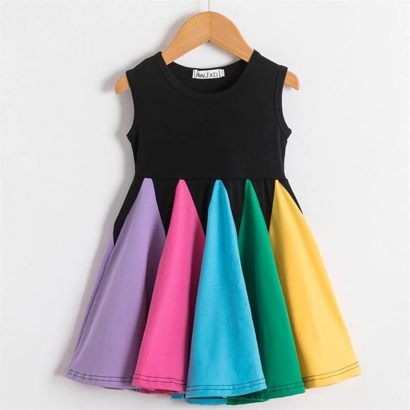 2021 New Girls Dress Sleeveless Rainbow Color Kids Clothes Fashion Princess Dresses Toddler Girl Clothing 2-6T Carnival Dress