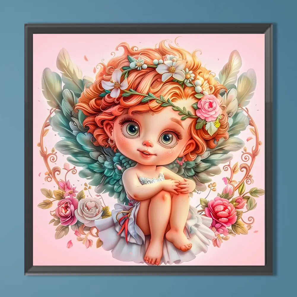 Full Round Diamond Painting 40*40cm - Flowers And Grass Peace Angel Girl