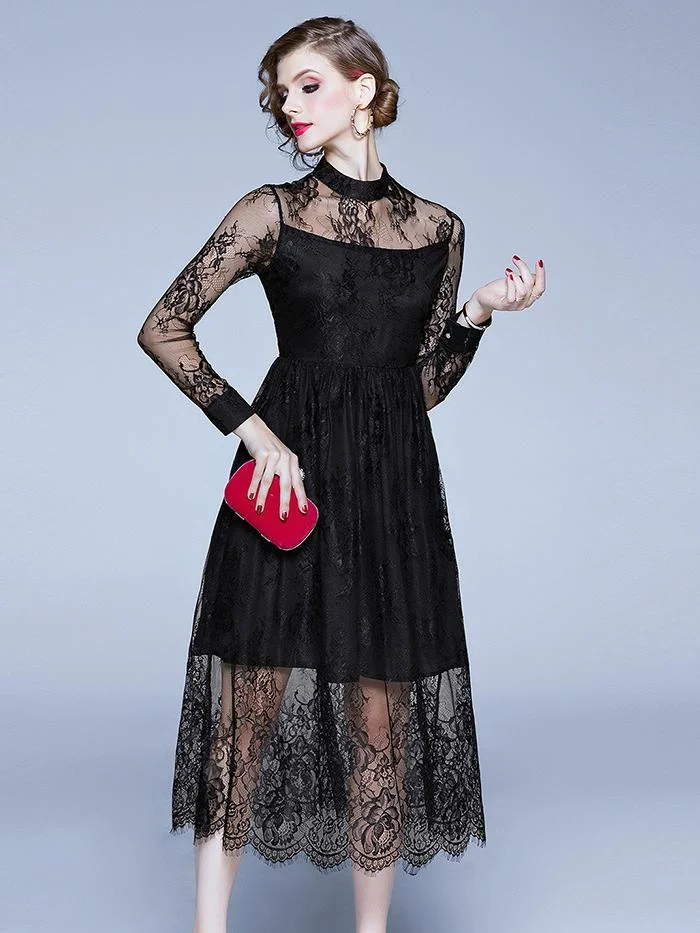 Elegant Elegant Lace long sleeve long dress