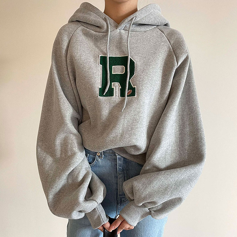 Versatile Embroidered Hooded Long Sleeve Sweatshirt