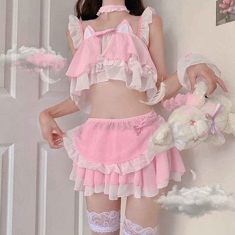 Kawaii Sexy Cat Chiffon Lingerie Uniform - Gotamochi Kawaii Shop, Kawaii Clothes