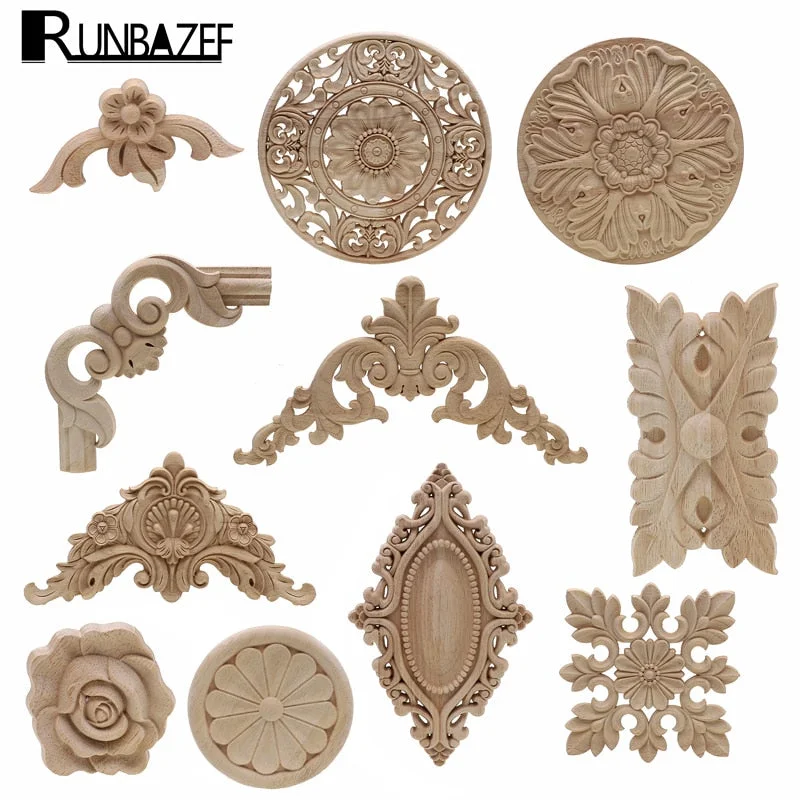 Frame Door Cabinet Decorative Figurines Wood Appliques for Furniture Unpainted Carved Corner Onlay Home Decoration Accessories