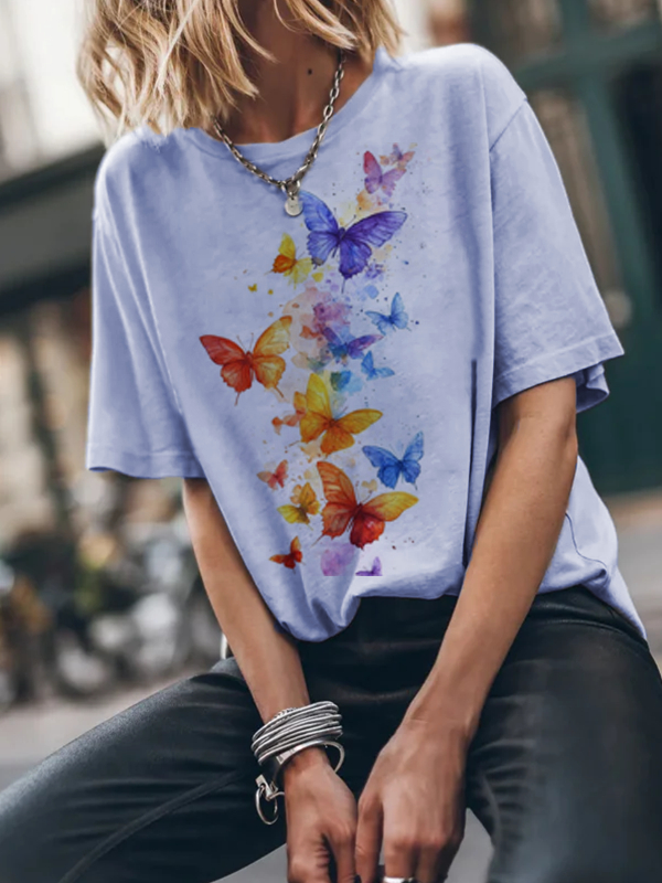 Colorful Butterfly Print Women's Short Sleeves tjj Shicloths