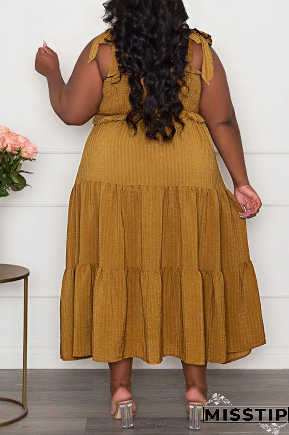 Black Casual Sweet Solid Bandage Patchwork Fold Spaghetti Strap Sling Dress Plus Size Dresses