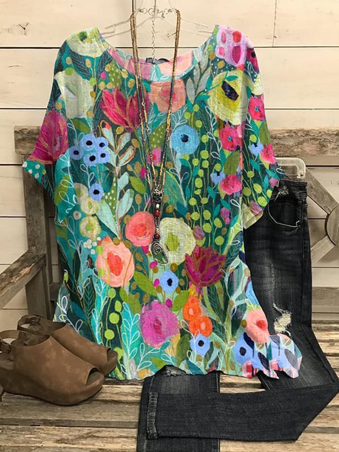 Women'S Floral Art Print T-Shirt