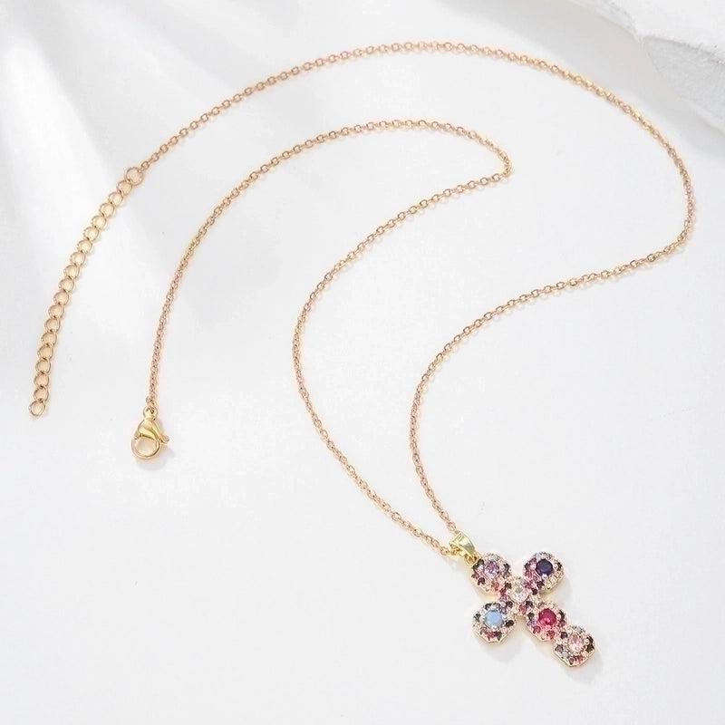 Vintage Style Cross Stainless Steel Copper 18k Gold Plated Pendant Necklace In Bulk