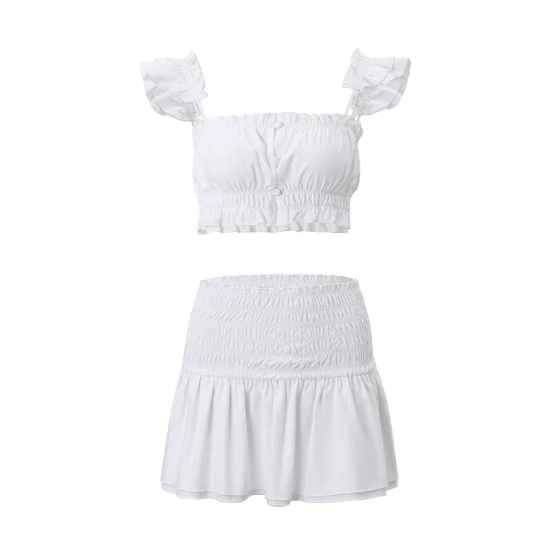 Brownm Brownm Summer New Women's Kylie With The Same Sexy Two-Piece Simple Short Vest A-Line Skirt