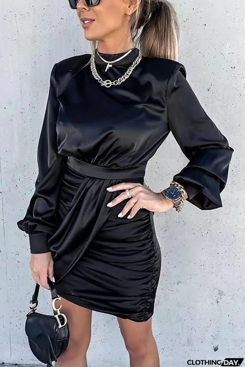 Satin Puff Sleeve Ruched Mini Dress