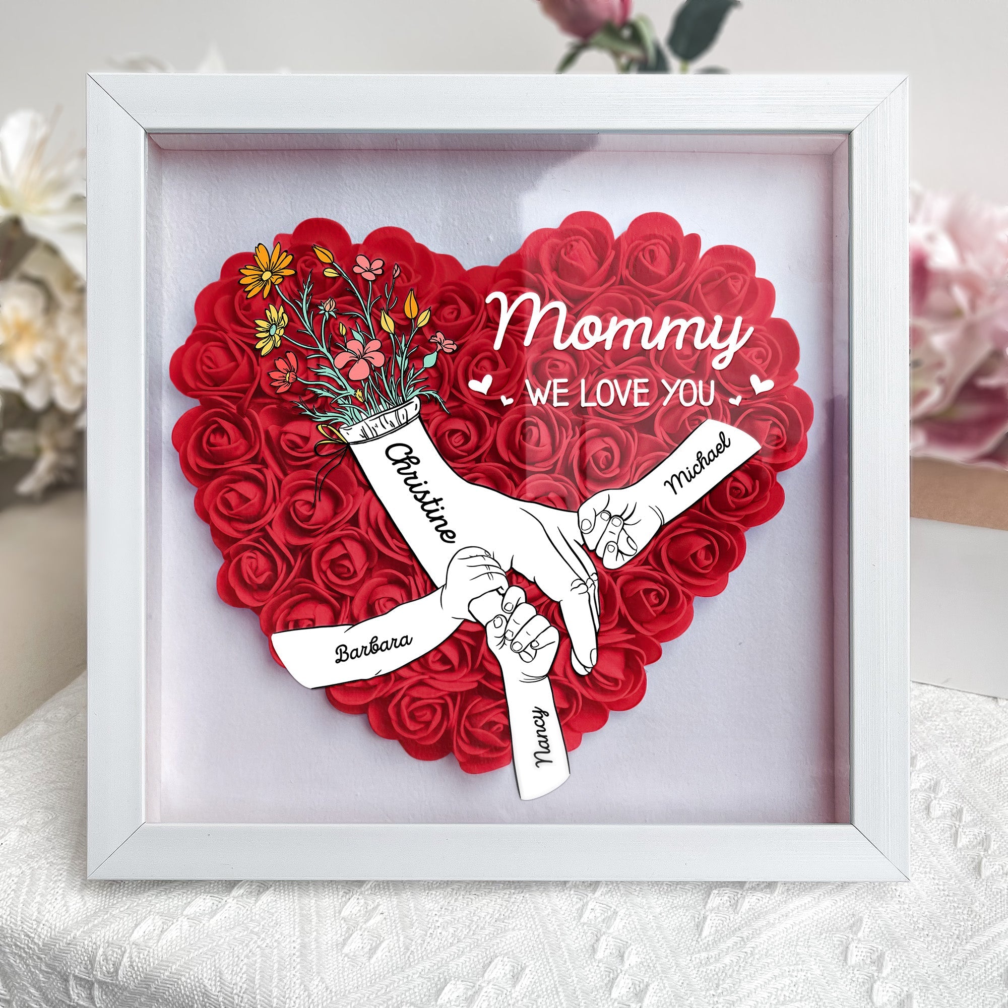 Loveyoufancy We Love You Mommy Hand Holding - Personalized Flower Shadow Box