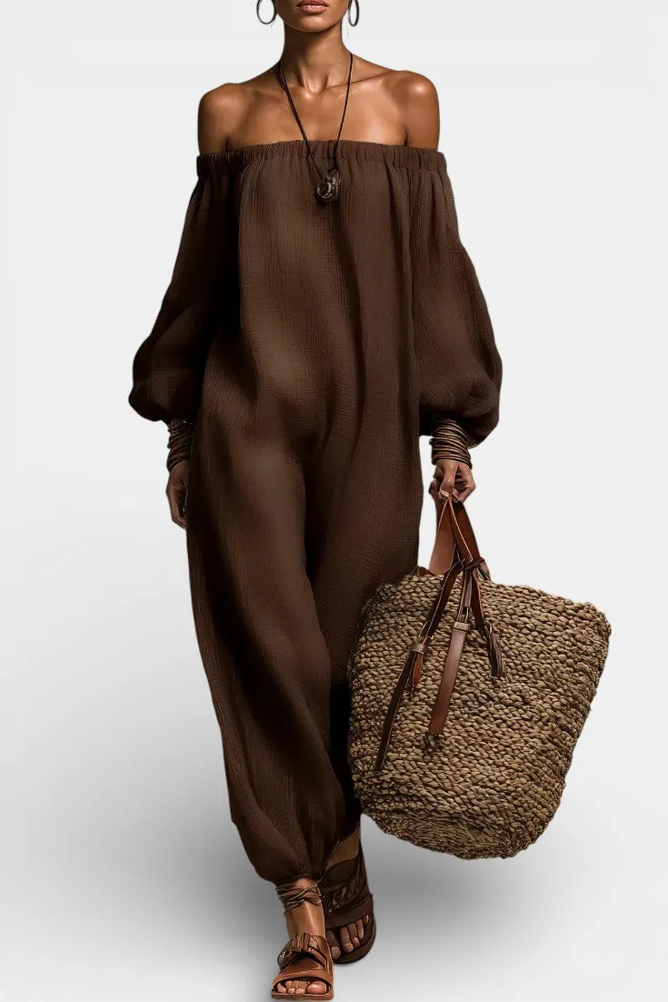 Off-the-Shoulder Jumpsuit with Puffed Sleeves