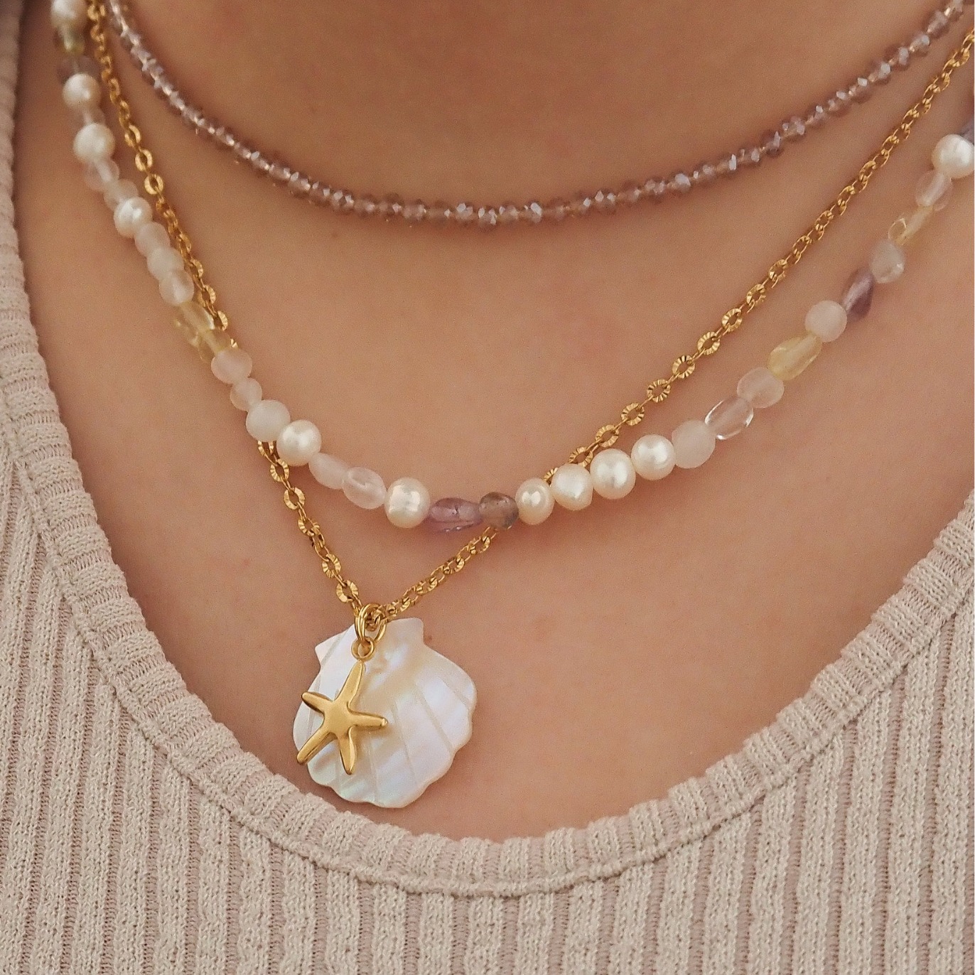 Women's Starfish Conch Shell Pendant Necklace
