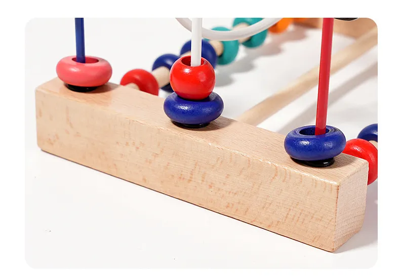 Tegooe Wooden Bead Maze Cube Toy - Colorful Fruit Animal Shapes Educational Learning Toy
