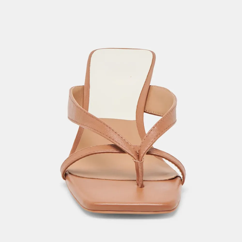 Classic Brown Vegan Leather Open Toe Slip-On Spool Heeled Sandals