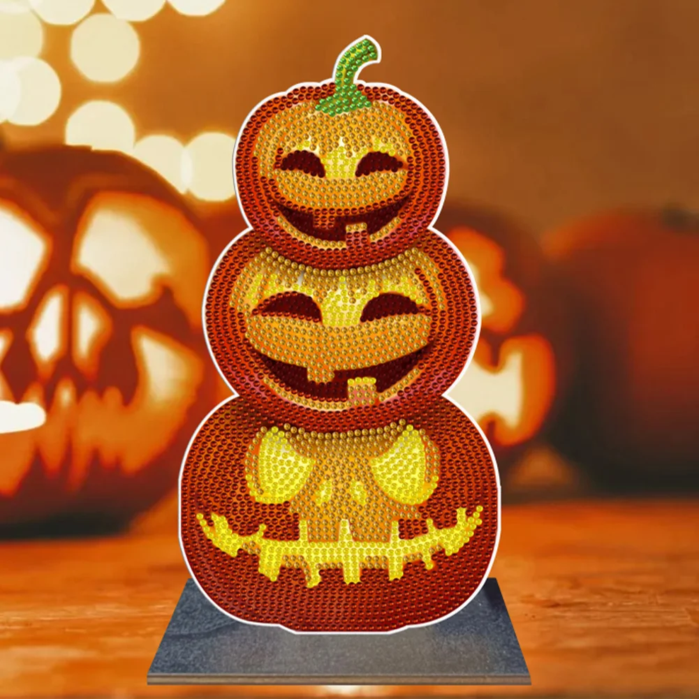 DIY Hallween Pumpkin Desk Diamonds Art Crafts Wooden Mosaic Ornament Single Sided Drill Kids Gift