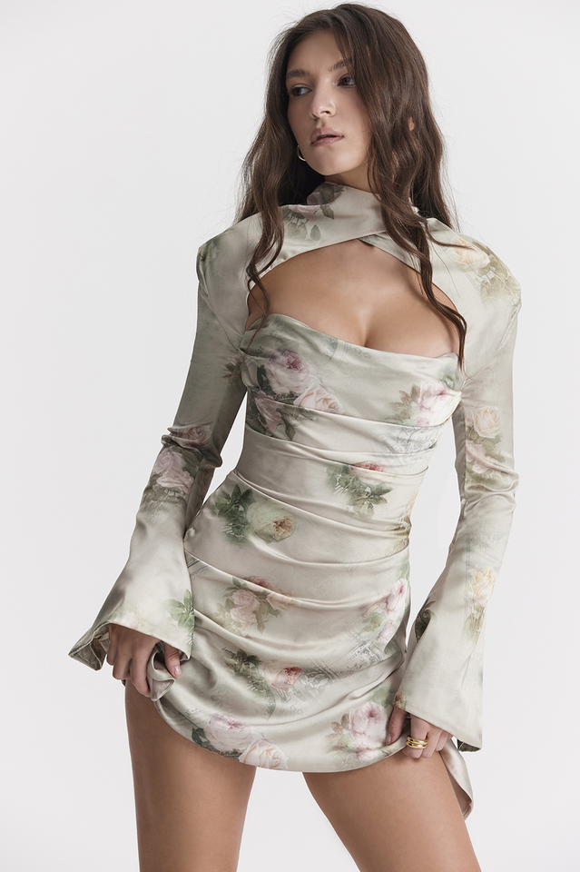 Vintage Floral Draped Corset Dress