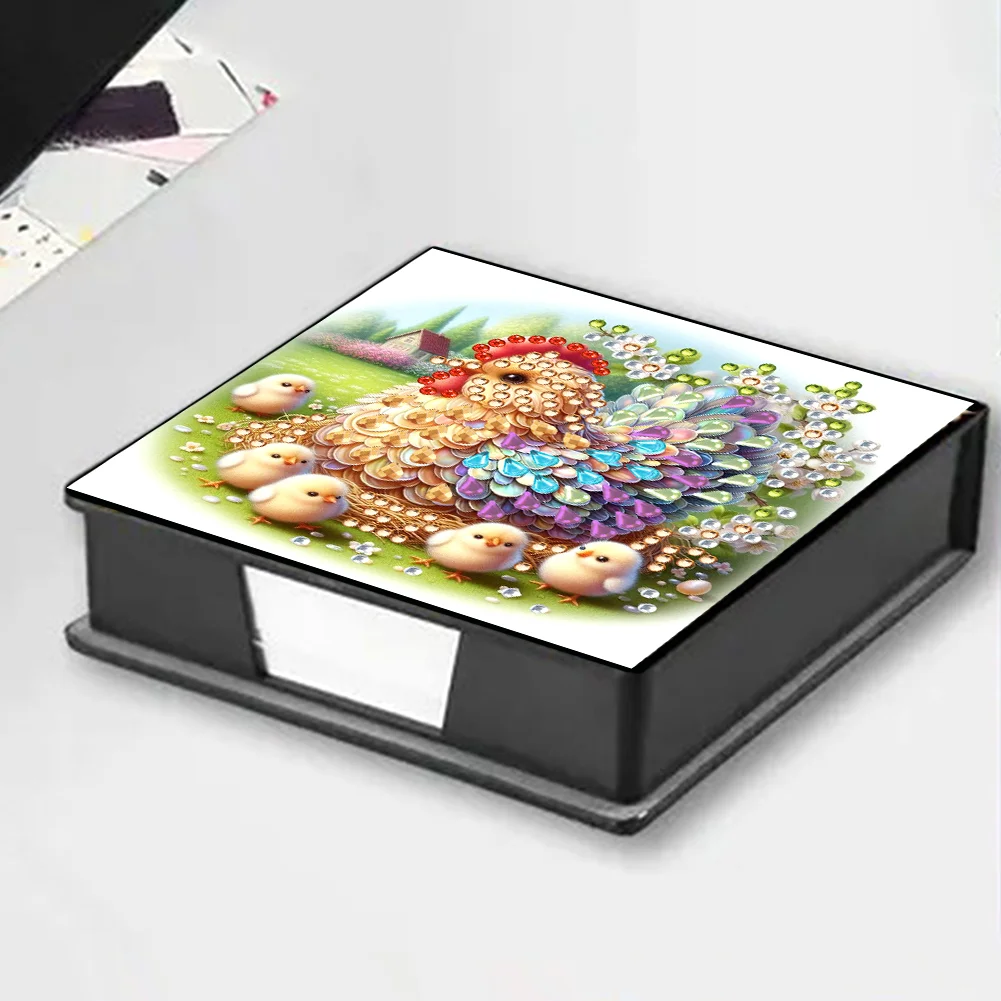 PU Chicken Diamond Painting Notecard Box with Papers for DIY Art Craft