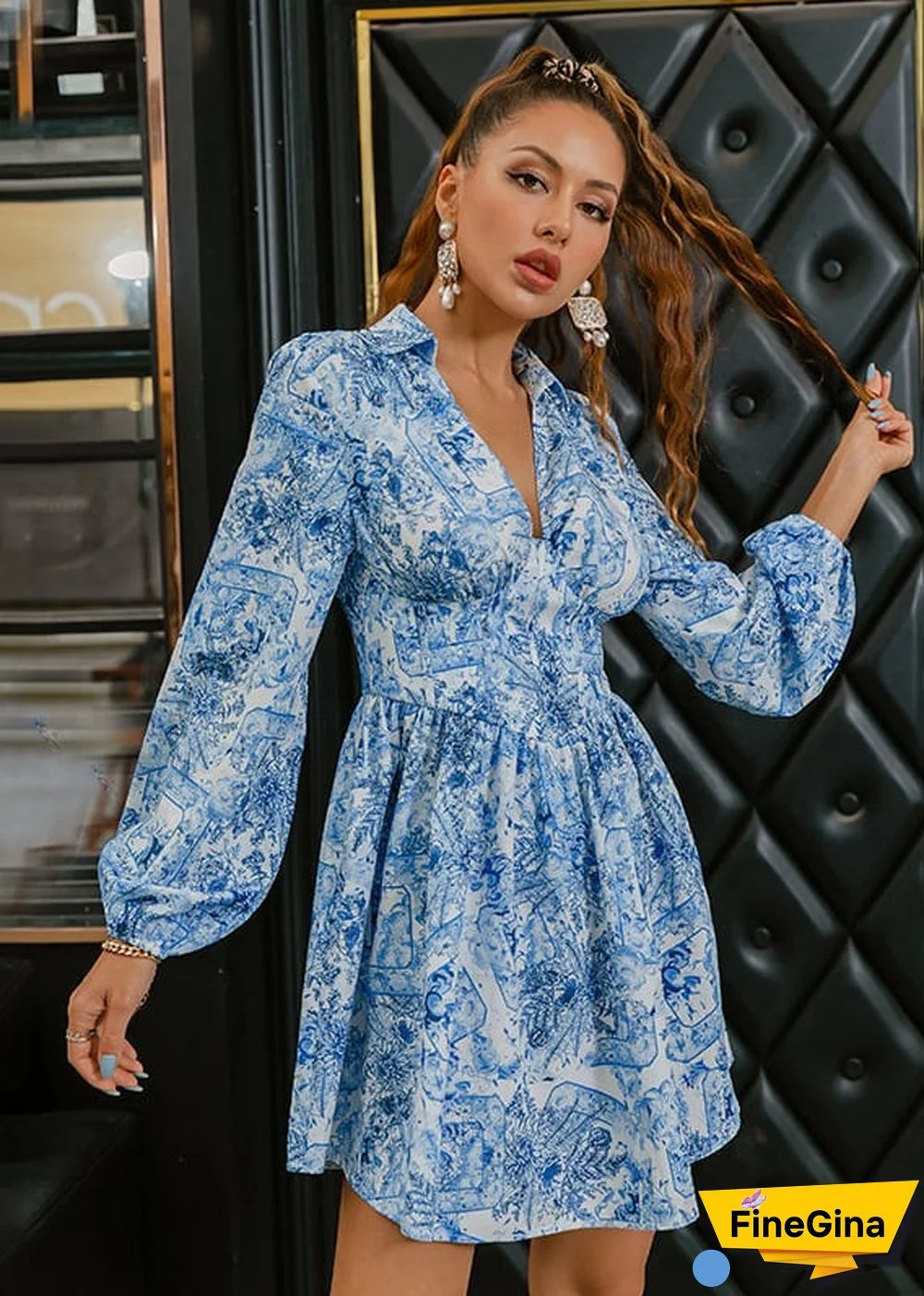 Vintage Foral Blue Short / Mini Dress