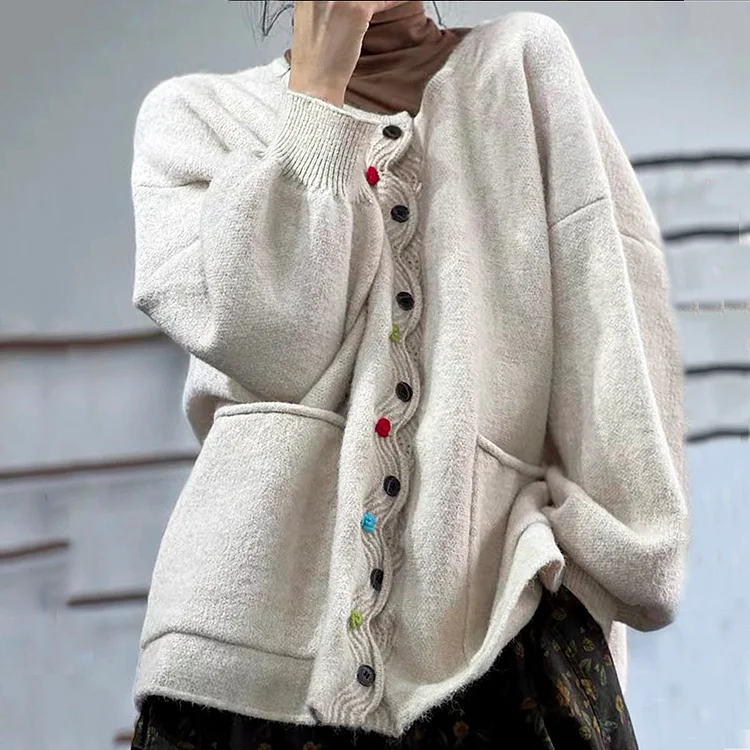 Christmas Color Wave Placket Sweater Cardigan