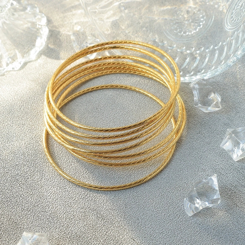 Casual Commute Round Waves 304 Stainless Steel 14K Gold Plated Bangle In Bulk