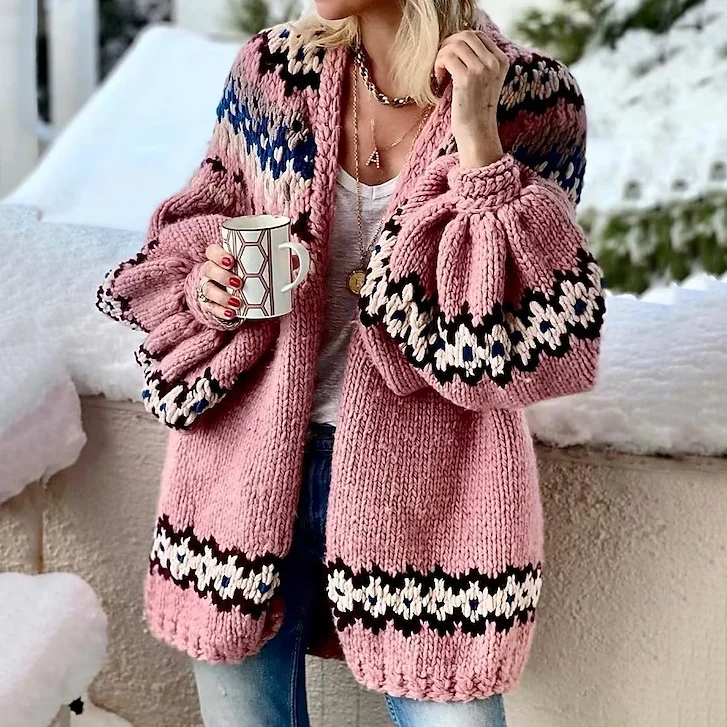 Retro Woven Thick Wool Patchwork Sweater Cardigan