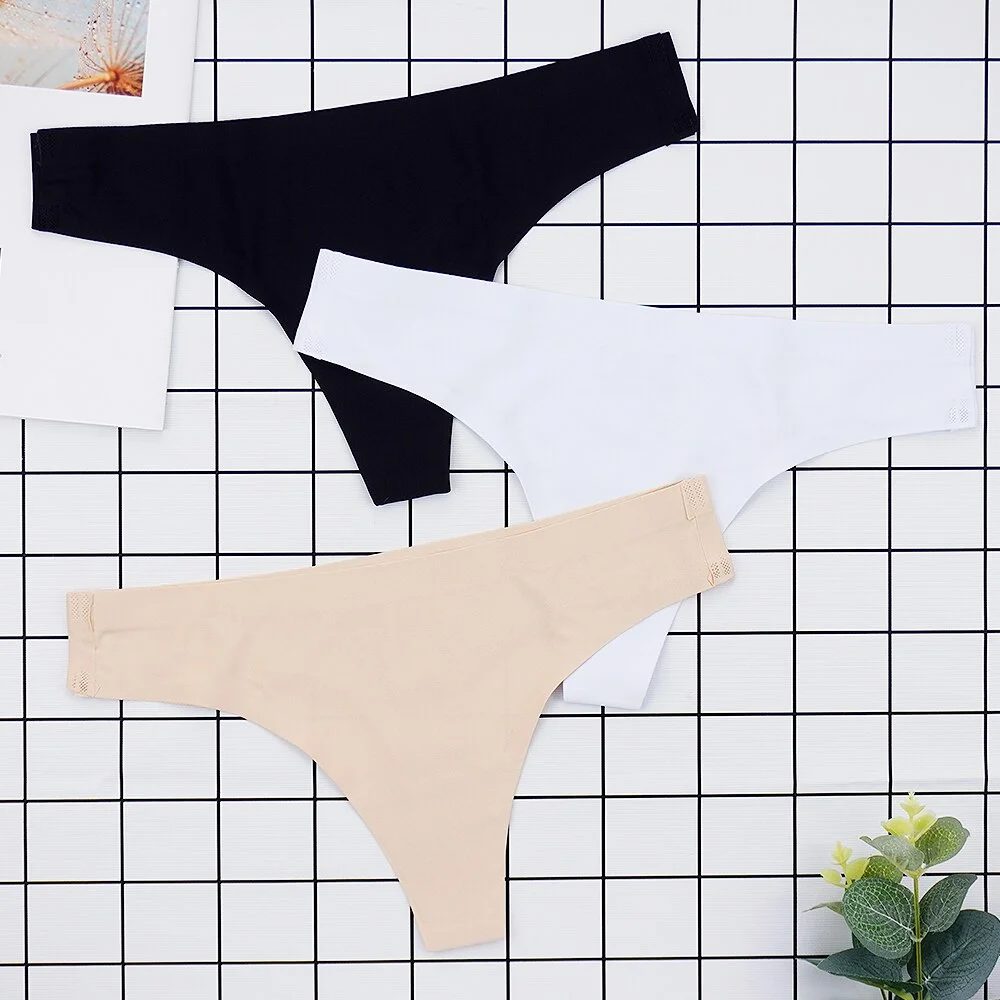 Billionm Panties Sexy Seamless Underpants Ice Silk Thongs Female Sports Low Rise Strings Fashion Woman Pants Solid Color S-XL