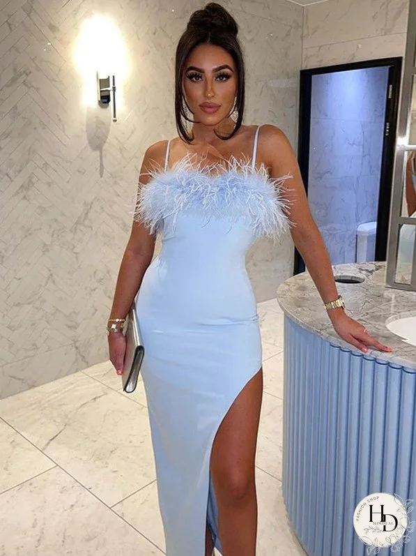 Slim Fit Slit Frayed Dress
