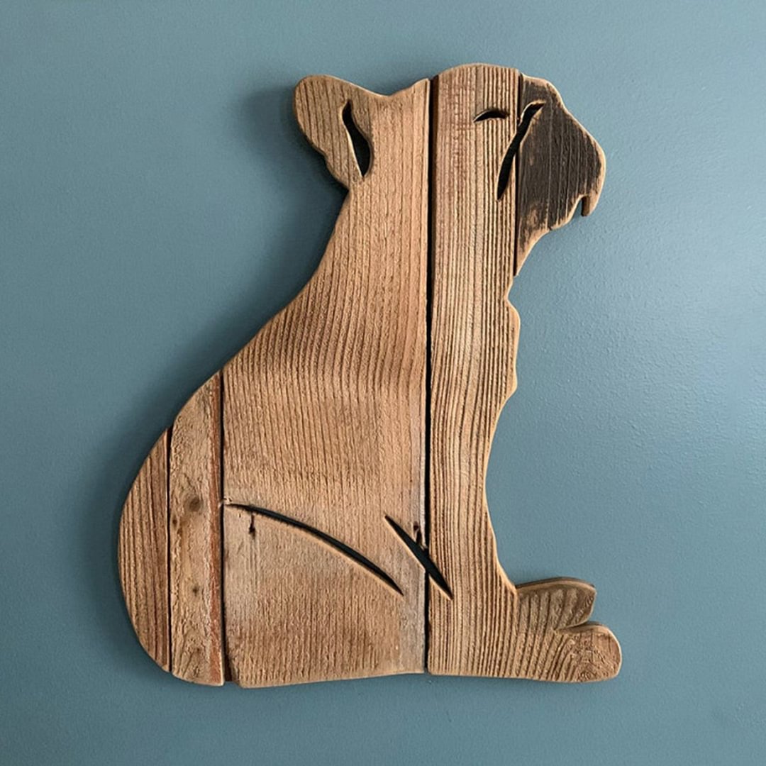 French Bulldog Rustic Wood Carving Home Wall Hanging