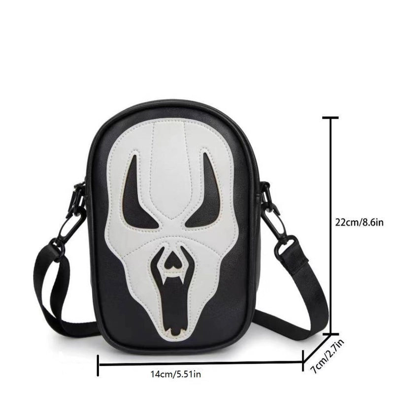 Halloween Women’s Small Pu Leather Color Block Skull Streetwear Square Zipper Crossbody Bag