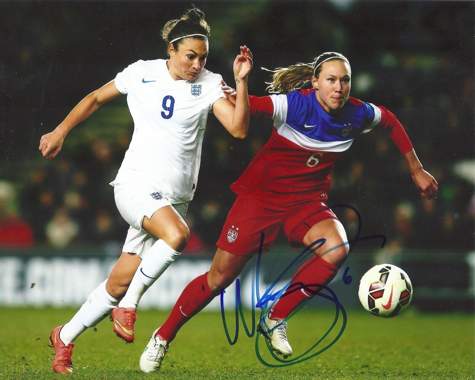 WHITNEY ENGEN '2015 WORLD CUP CHAMPION' FIFA SIGNED 8X10 PICTURE *COA 2