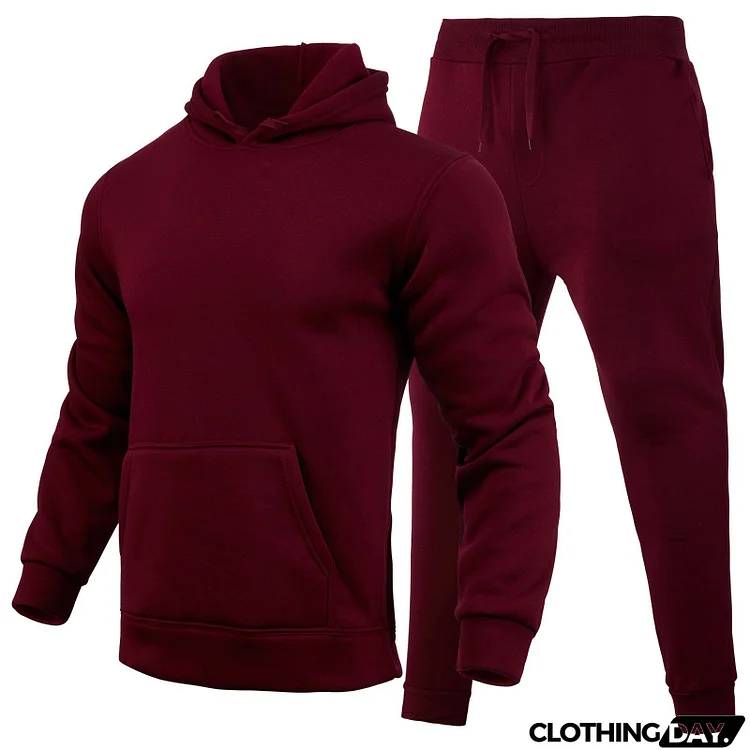 Men's Casual Blank Solid Color Loose Hoodies And Pants Two-Piece Set