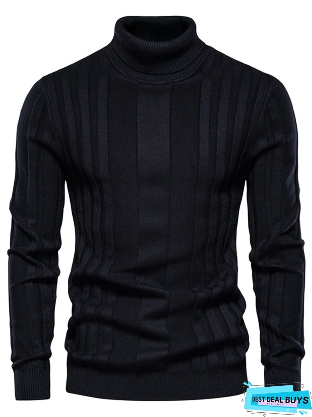 Men's Turtleneck Casual Knitted Solid Color Pullover Sweater