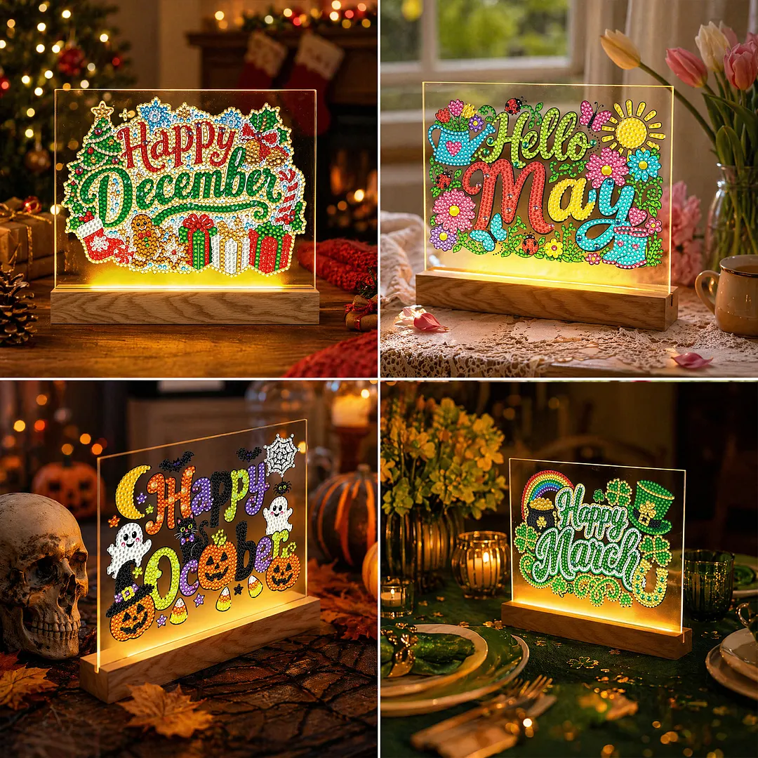 12 Pcs DIY Diamond Painting Night Light Diamond Art LED Lamp 7.87x5.91 Inch