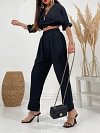 Lapel Long Sleeve Shirt With Pants Solid Color Set