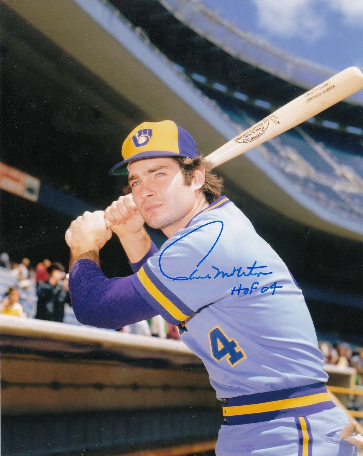 PAUL MOLITOR MILWAUKEE BREWERS HOF 04 ACTION SIGNED 8x10