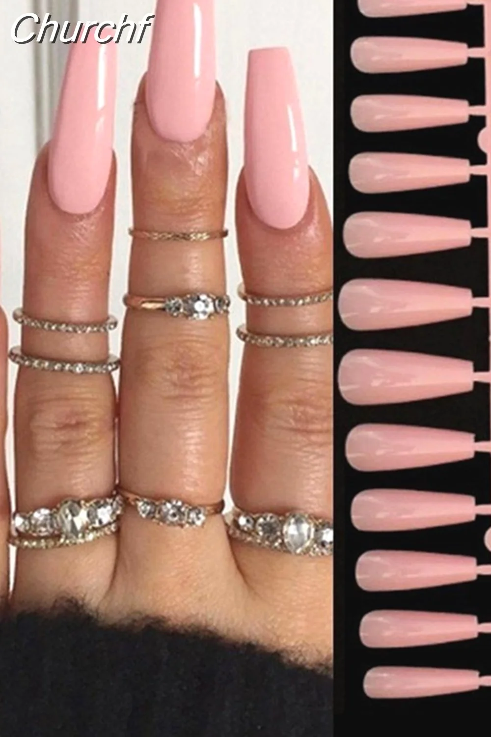 Churchf Wave Line Short Ballet French False Nails With Flower design Square Head Fake Nail Tips Simple Wearable Press On Nails-Nail Inspo