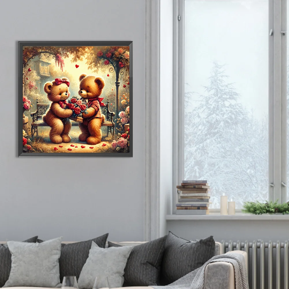 Diamond Painting - Full Round Drill - Rose Heart Bear(Canvas|30*30cm)