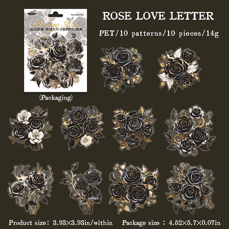 Journalsay 10 Sheets Of Rose Series Retro Flower Pet Stickers