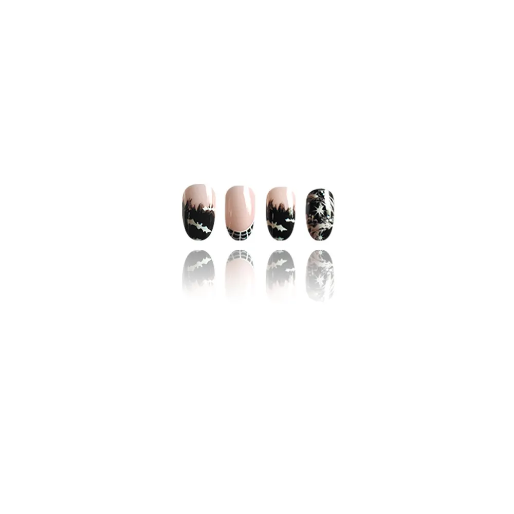 Churchf Churchf Short Round Nail French Cow Pattern Bat Halloween Element Fake Nail Finished Wear Nail Holiday Nail