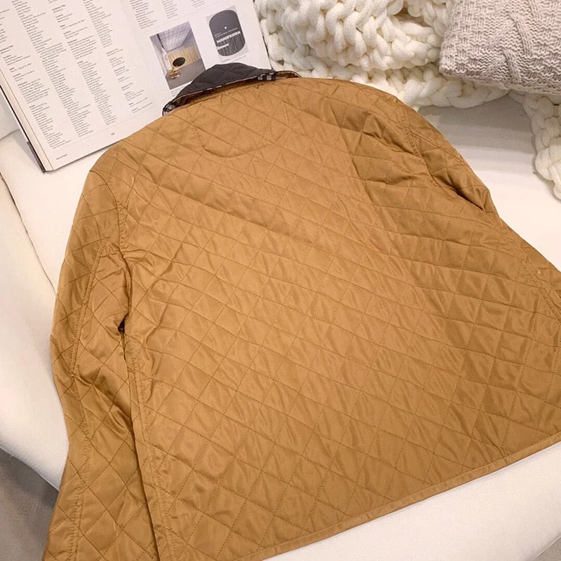 2021 New Winter Classic Retro Versatile Trendy Fashion Simplicity Diamond Thin Jacket Cotton Padded Women's Lapel Coat