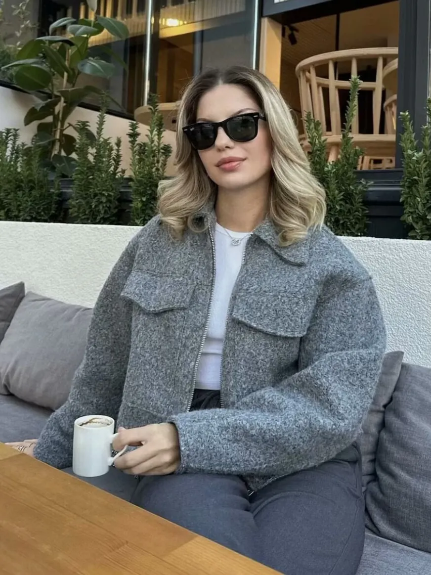 Nigikala Nigikala Spring And Autumn And Winter New Women's Beads Leather, The Short Loose Casual Hair Coat B62805