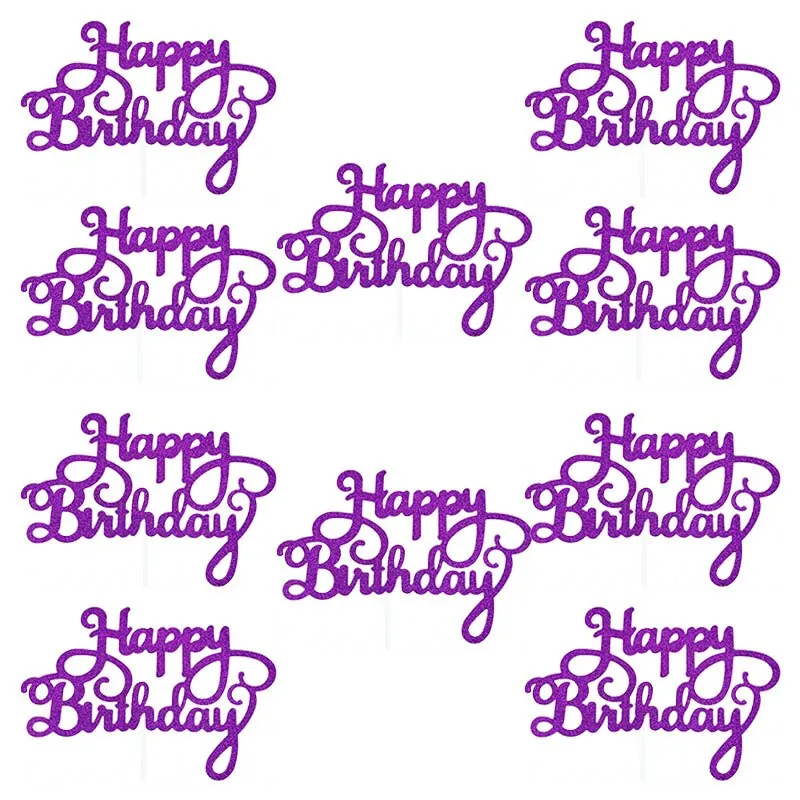 10pcs Gold Gittler Happy Birthday Cake Topper Adult Kids Birthday Party Wedding Decorations Baby Shower Cake Decorating Supplies